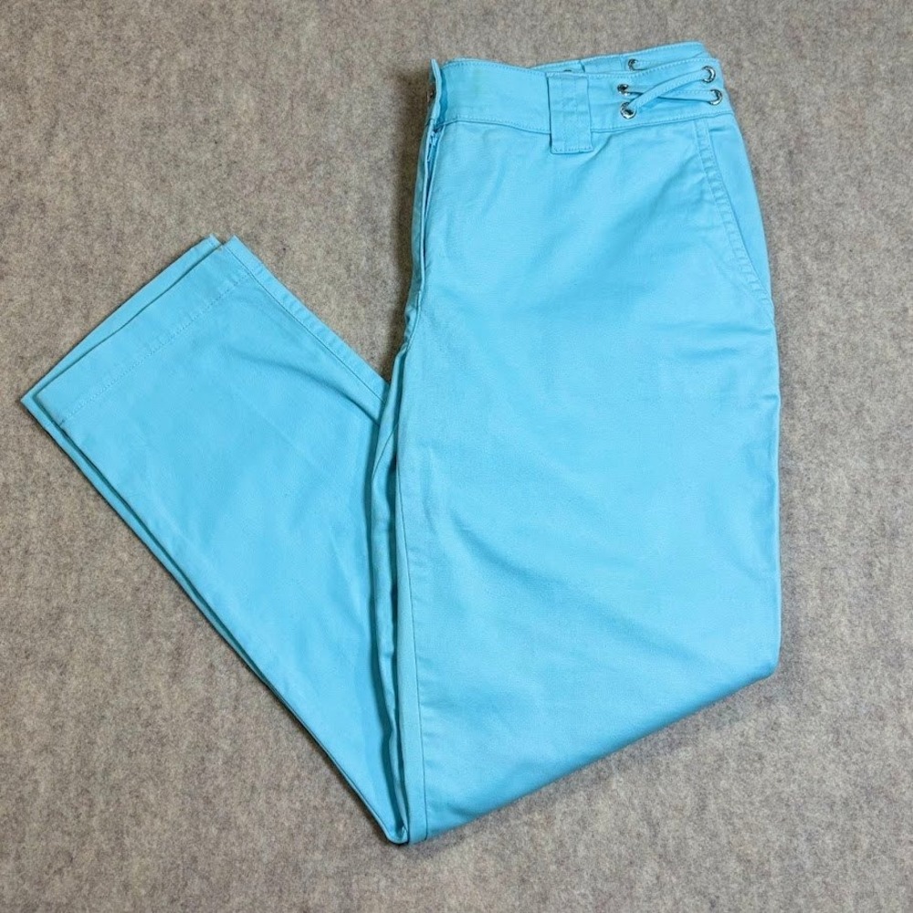 Nautica Chino Pants Women 6 Blue Cotton Stretch Lace Up Coastal Preppy Straight